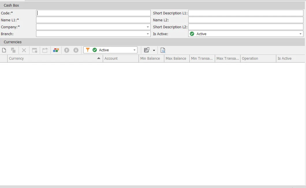 cash box detail screen