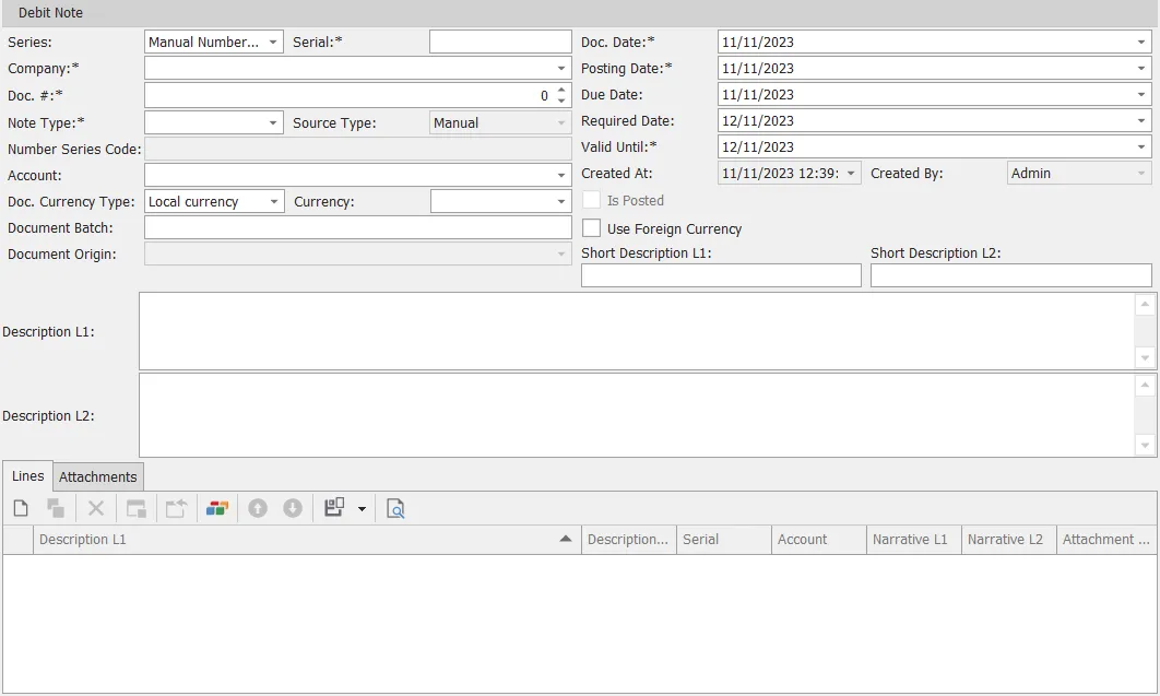 debit note detail screen