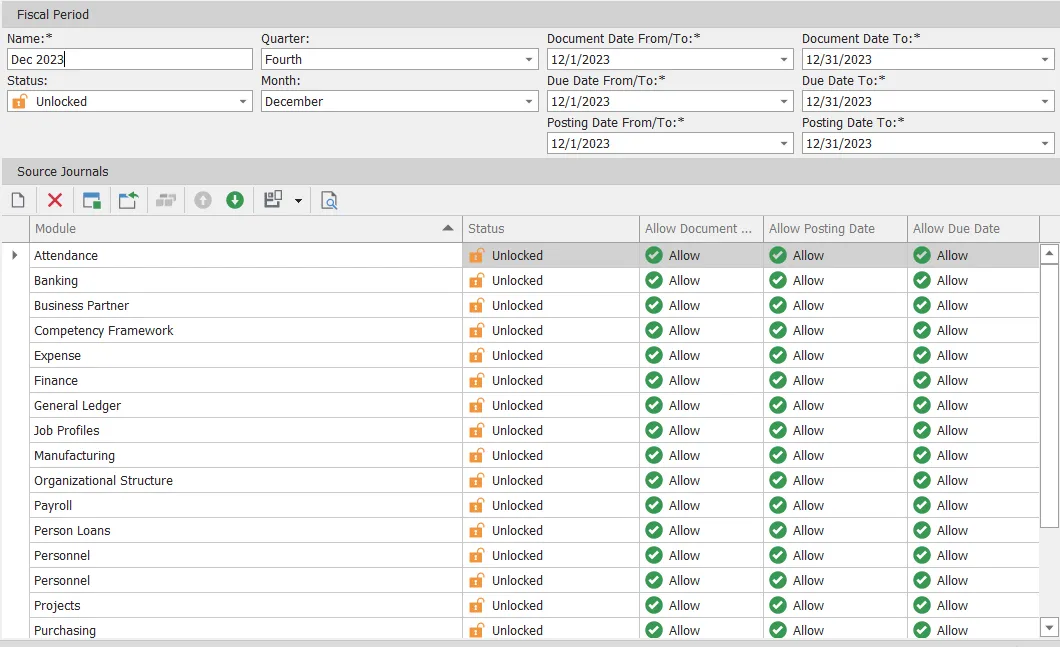 fiscal period detail screen