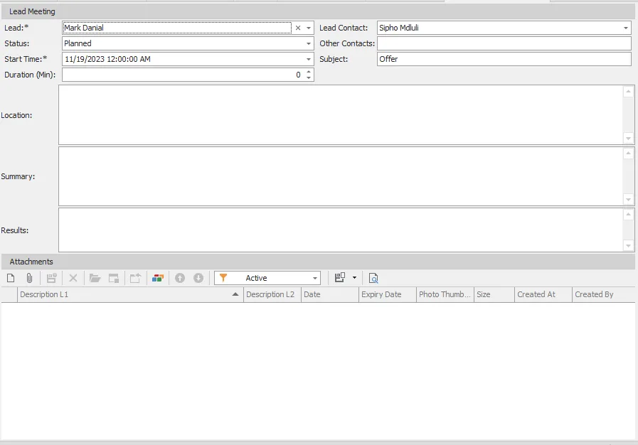 lead meeting detail screen