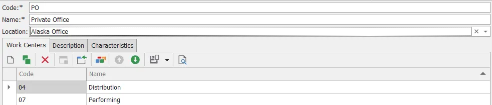work area detail screen